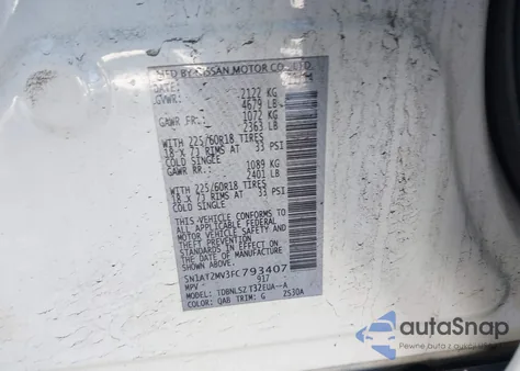 2015 Nissan Rogue Sl z USA, uszkodzony, nr VIN 5N1AT2MV3FC793407